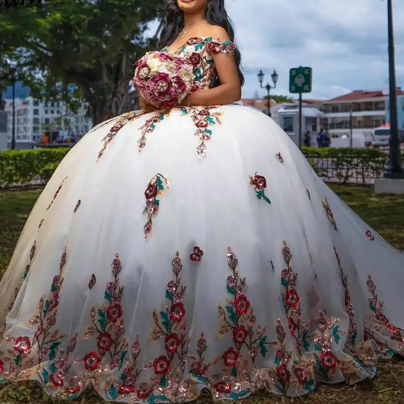 Customized Luxury Women Party Special Occasion Dess 2025 Off Shoulder Squined Ball Gown Prom Dress Vestido De xv 15 Quinceanera