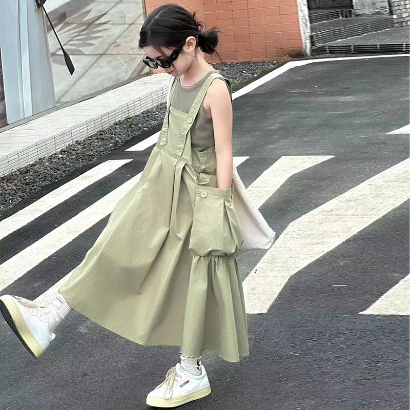 

Girls Two-piece Set 2024 Summer New Childrens Clothing CuHK Children Western-style Vest and Suspenders Skirt Two-piece Set
