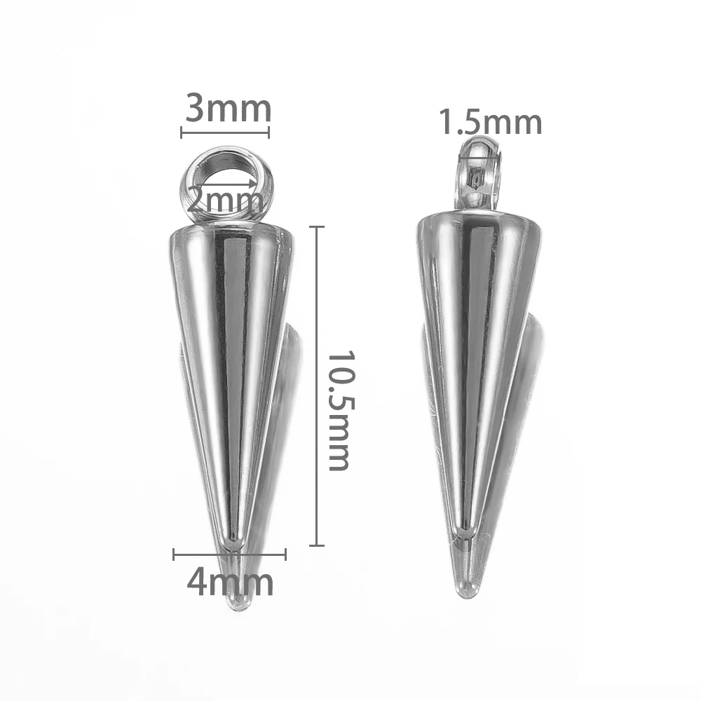 10PCS Stainless Steel Cone Charms Pendants Retro Spike Beads Charms Pendants for Women Man Hoop Earring Jewelry Making Supplies image 3