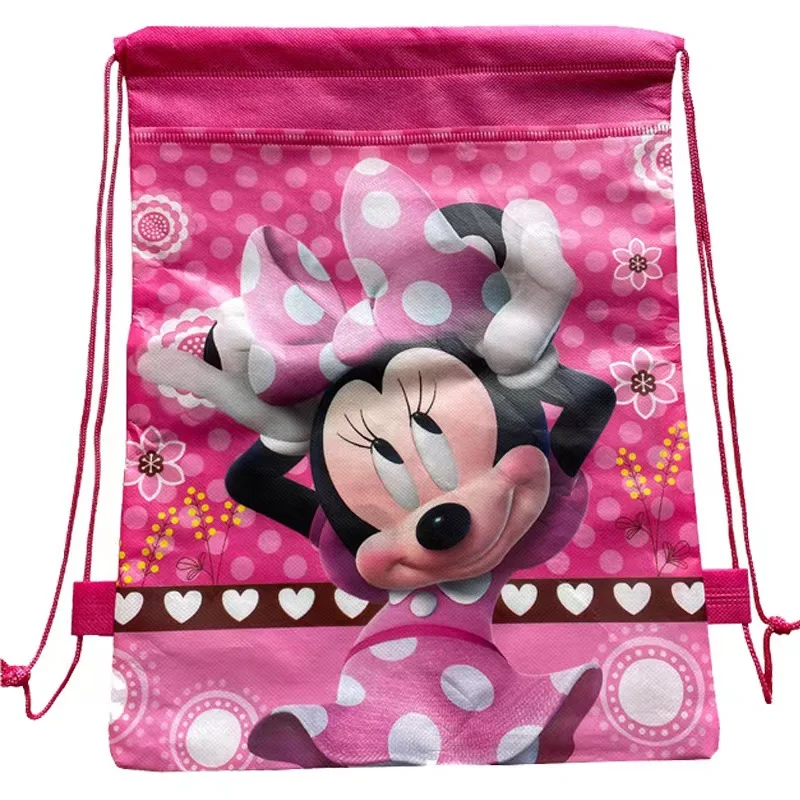 Mickey Minnie Mouse Kids Backpack Cartoon Drawstring Bag Portable Shopping Traveling Bags for Children