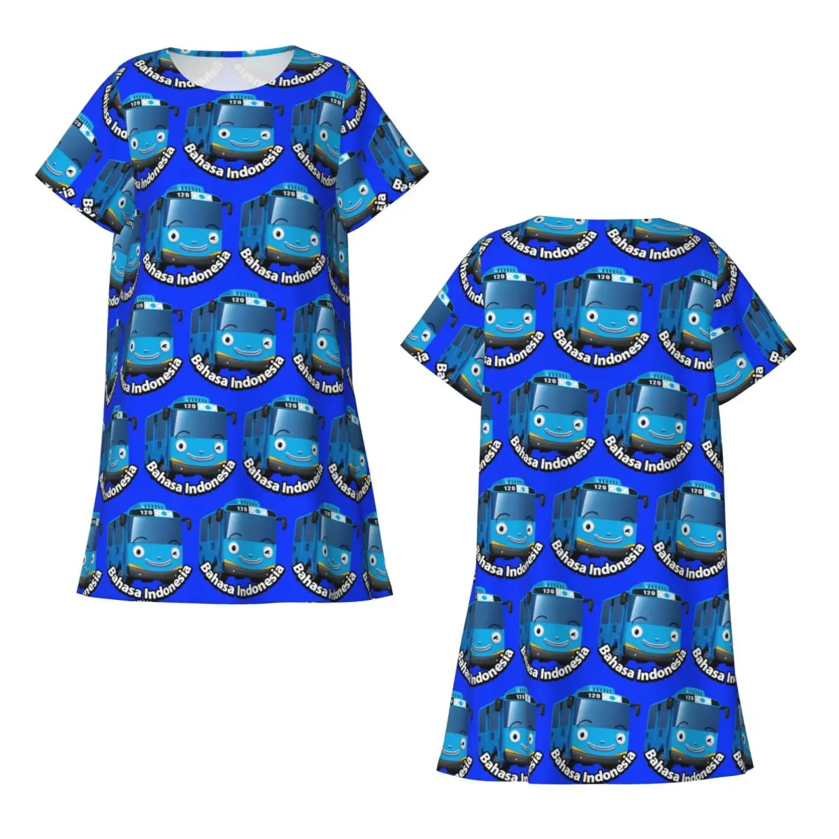 Tayo The Little Bus Cartoon Short Sleeves Nightdress For Sleeping Sleepshirts Women Short Sleeve Nightgowns Soft Pajama Dress