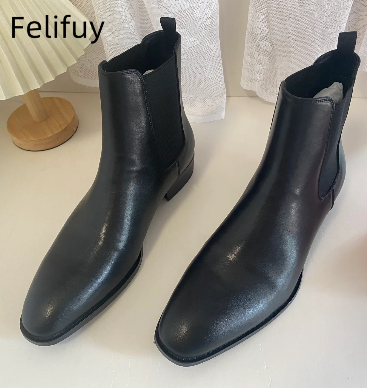 

Black New Cow Mens Leather Boots Casual Slip On Formal Suede Low Heel Ankle Shoes Classic Man Chelsea Boots Black Casual Shoes