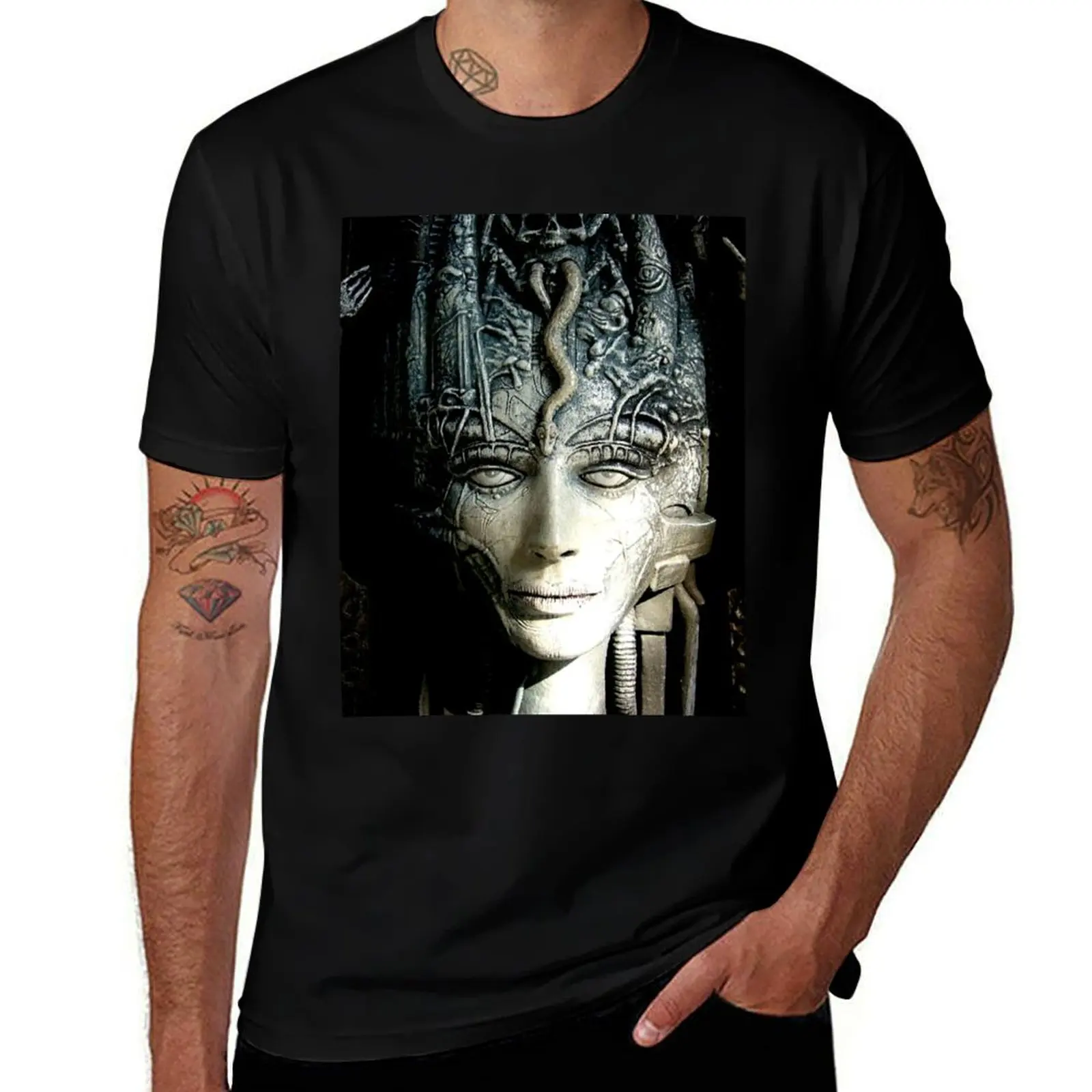 

Мужская хлопковая футболка Giger 100% fit, тонкая футболка с художественным рисунком для H.R - мужские футболки Li 1, рубашки, рубашки