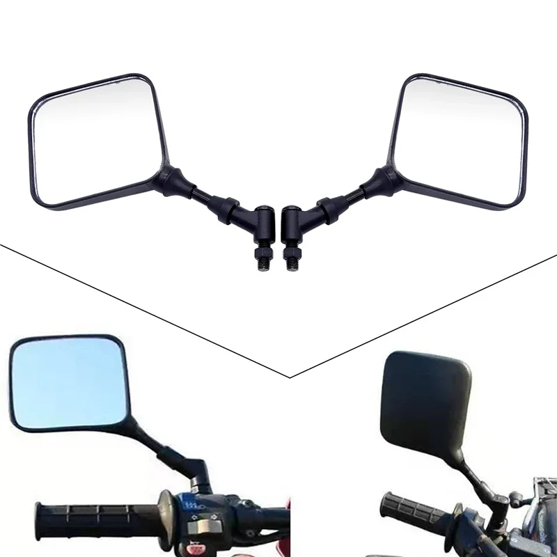 1 Pair 10MM Motorcycle Mirrors Side Mirrors Black Square Dual Sport Fit for Suzuki DR 200 250 DR350 350 DRZ 400 650 DR650