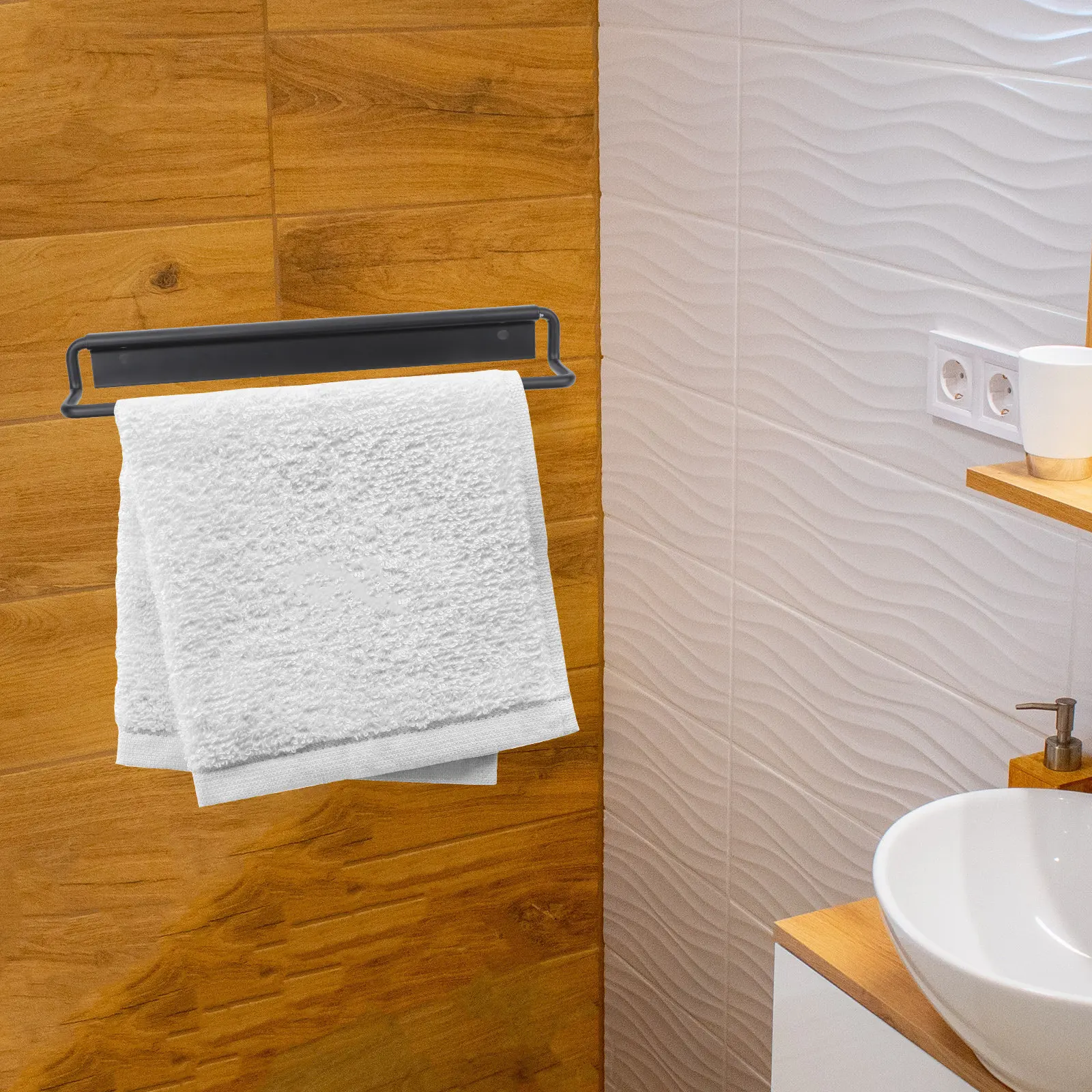 

1Set Nail-Free Towel Rack Modern Bathroom Adhesive Wall-Mounted Sturdy Towel Holder Hanging Rack for Kitchen Bedroom