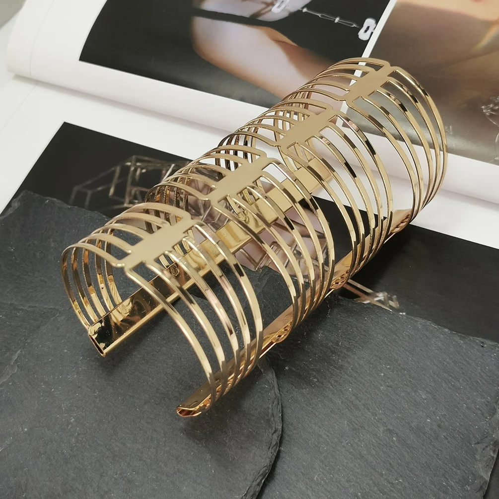 Punk Ultra Long Metal Cuff Bangle For Women Statement Alloy Unique Open Layered Bangle Bracelet Retro Fashion Jewelry