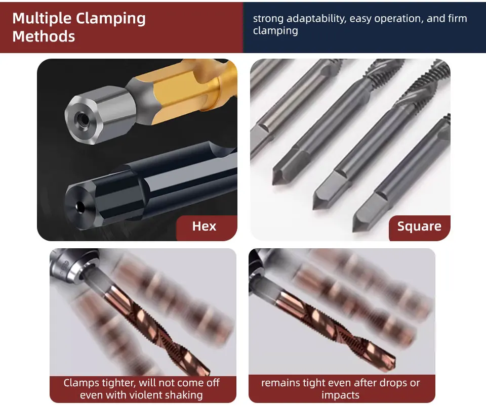 BB Gewindebohrer Kombination TiN HSS Hartmetall ISO H2 Metrische Maschine Handgewindebohrwerkzeug Sechskant-Vierkantschaft-Set für Metall Holz – Detail 9