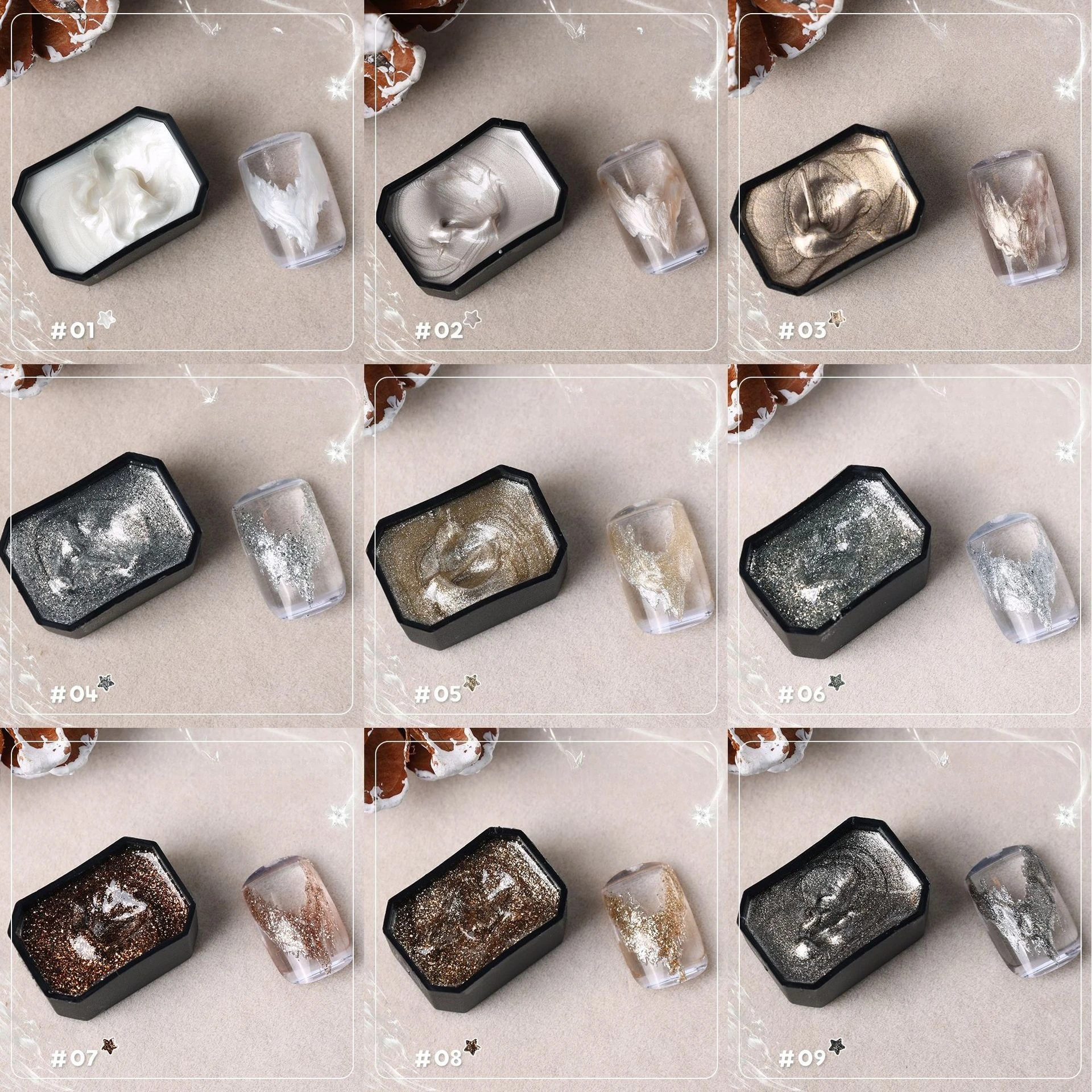 9 Colors Bling Mud Solid Nail Pigment Aurora Fairy Powder Cream Rubbing On Dust Shimmer Chrome Texture Varnishes Manicure