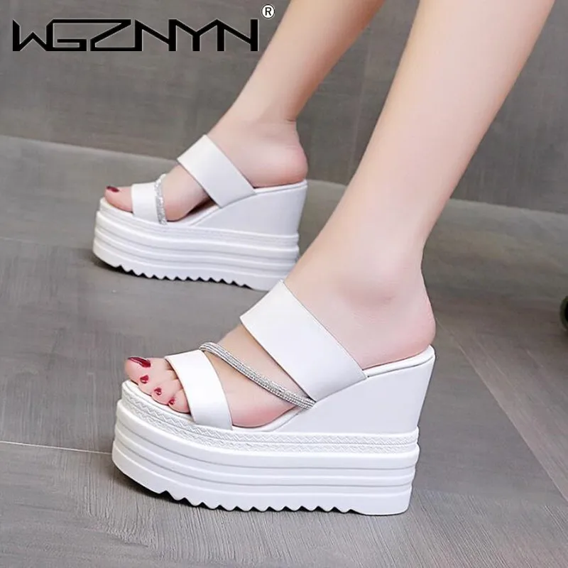 NEW Women Super High Heels Sexy 12CM Heel Wedges Sandals Thick Bottom Platform Slippers Party Sliders Open-toed Designer Sandals