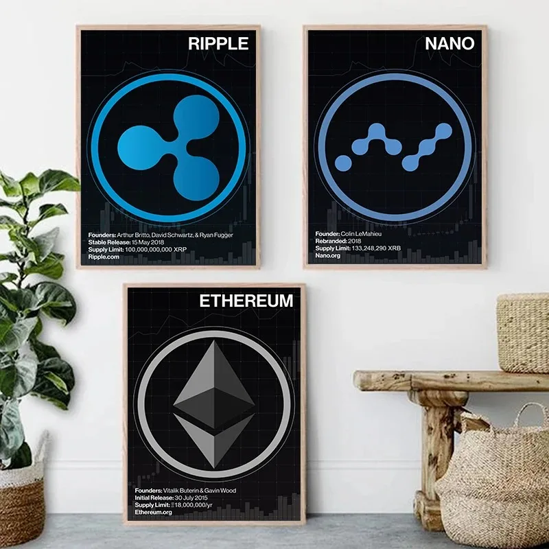 Crypto Dark Collection BITCOIN LITECOIN NANO Posters Canvas Painting Wall Art Picture For Living Room Home Decoration