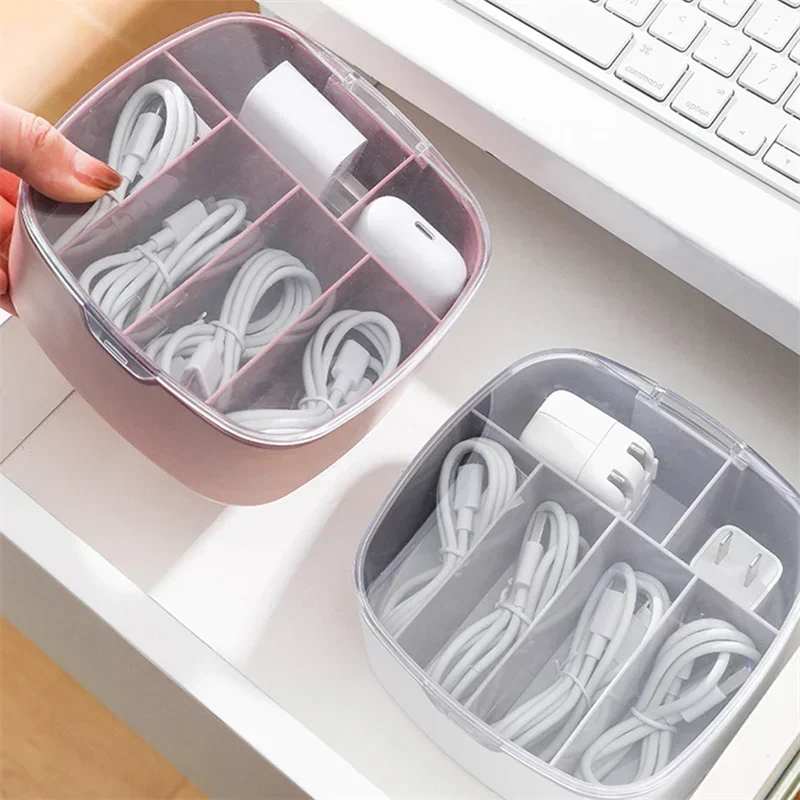 Data Cable Wire Storage Box Plastic USB Cord Plug Board Sorter Desktop Dust-proof Cable Management Case Desk Finishing Organizer