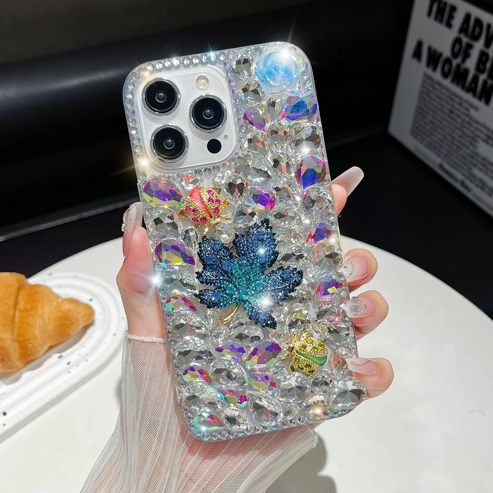 

10pcs Diamond Bling Petals Luxury Case for iPhone 17 Air 16 Promax S25 Ultra Plus Note Rhinestone Maple Leaf Cover Wholesale