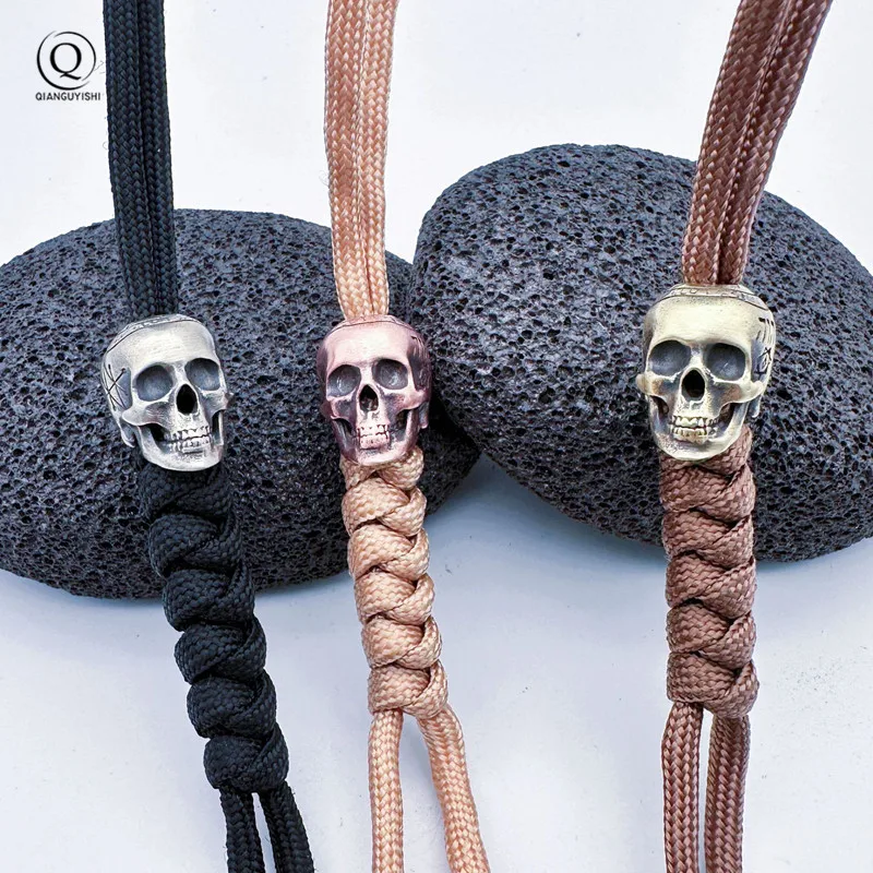 Great Warrior Skull Head Brass Knife Beads Outdoor EDC Umbrella Rope Pendant DIY Paracord Bracelets Accessories Lanyard Hangings