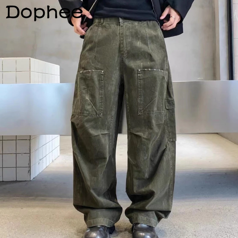 

2025 Men's Autumn New American Style Retro Multi-Pocket Design Tooling Curved Pants Loose Versatile Personality Long Denim Pants