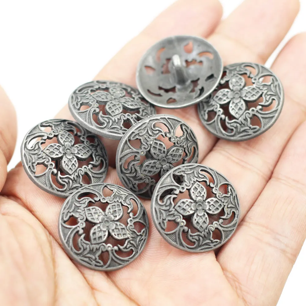 Buttons Flower Hollow Metal Gunmetal For Scrapbooking Crafts Clothing Sewing Handmade Decoration DIY Apparel Finding 23mm