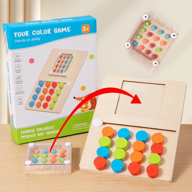 Juguete de posicionamiento de cuatro colores con cuentas temblorosas de madera Montessori, forma de Color, juego de mesa de aprendizaje cognitivo a juego, regalos para niños