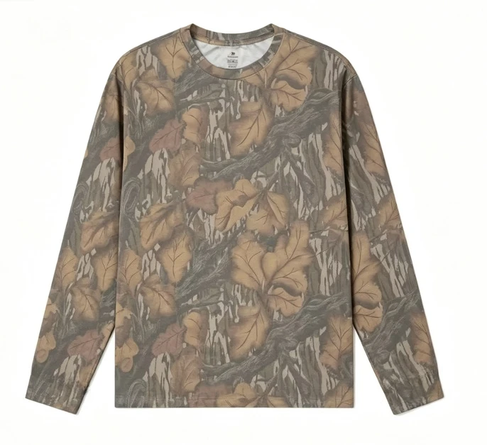 Camo Long Sleeve T‑Shirt Tree Leaf Camouflage Print Crew Neck Straight  Tee Casual Outdoor Hunting Streetwear Unisex Tops ﻿ - view 4