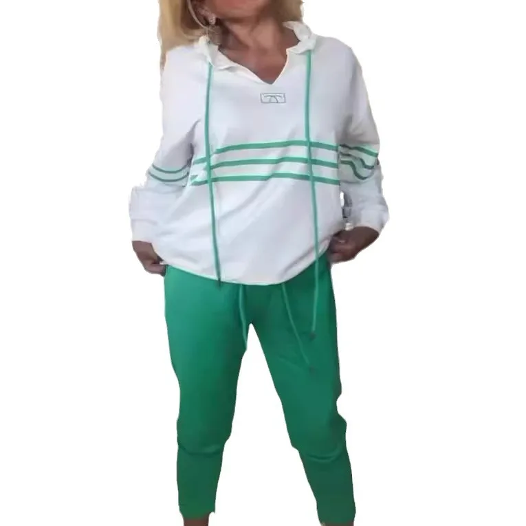 2025 ฤดูใบไม้ผลิฤดูใบไม้ร่วงใหม่สถานีอิสระแฟชั่นสีบล็อกHoodieเสื้อแขนยาวลําลองกางเกงกีฬาชุดสองชิ้น