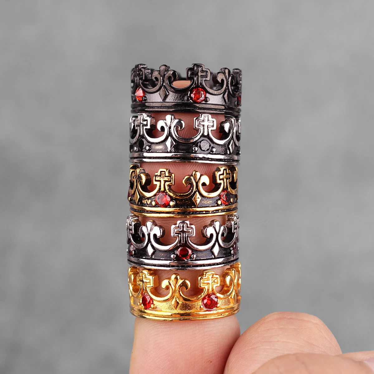 Fashion Jewelry Rings Vintage Wedding Band Royal King Knight Crown Cross Stainless Steel Rings for Men Boys Size 7-13