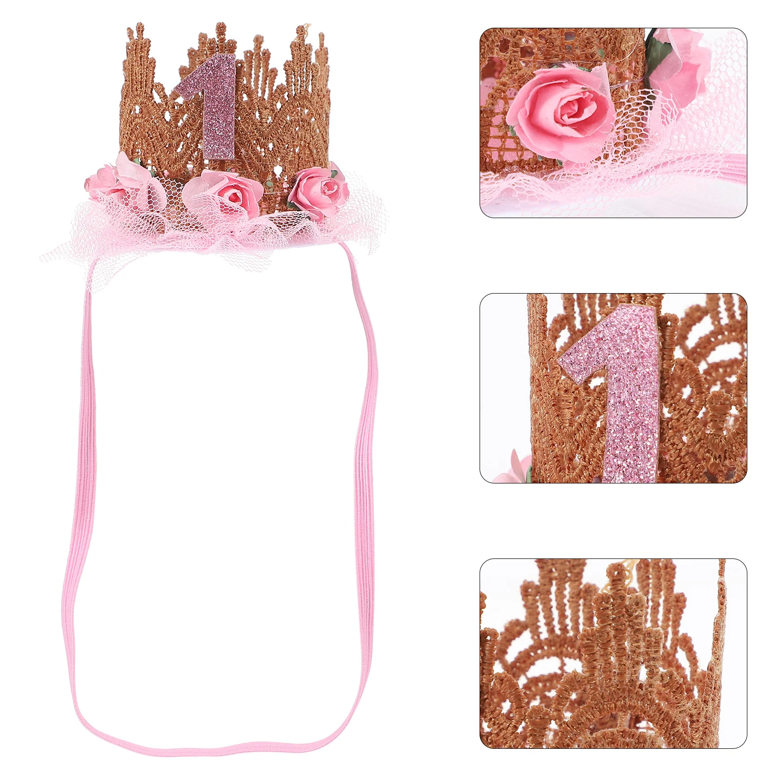 غطاء رأس على شكل تاج على شكل زهرة للأطفال، عصابة رأس على شكل تاج لعيد ميلاد الطفل، إكسسوار لأغطية الرأس لحفلات الفتيات