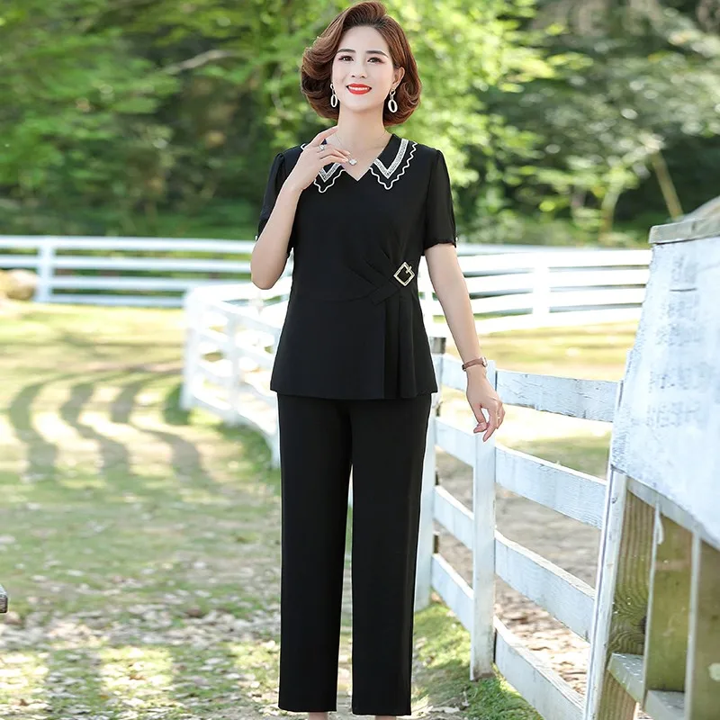 Women Pants Suit Ladies Summer Two-piece Suit Lady Fashion 2-Piece Set  Business Wear Goddess Fan Pants Two-Piece Suit