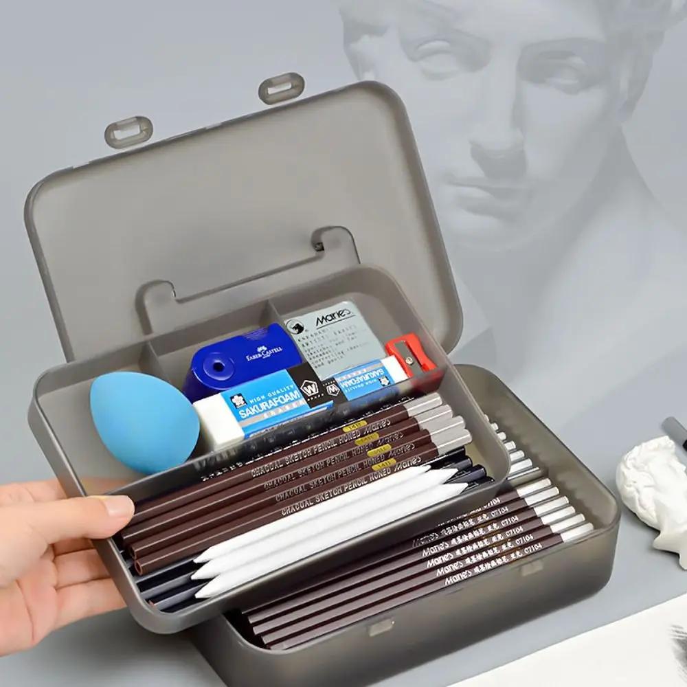 Semplice con manico per astuccio per schizzi con fibbia Astuccio per cancelleria impermeabile Scatola portaoggetti da tavolo in plastica antipolvere