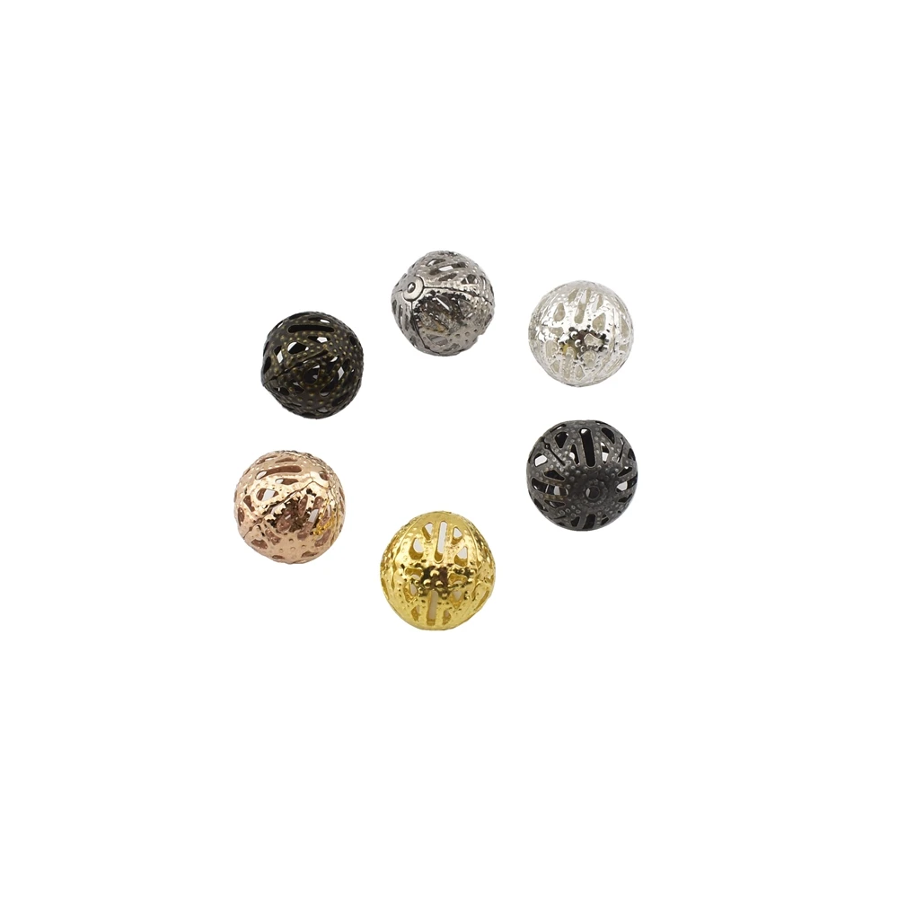 10-200Pcs/Lot 4 - 20mm Round Spacer Beads Earrings Filigree Metal Charms Hollow Ball Beads For Jewelry Making