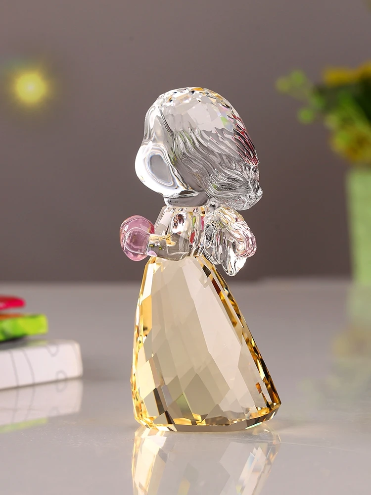 Crystal Cherub Statue Collectible Glass European Character Decoration Figurine Home Decoration Christmas Children's Gift