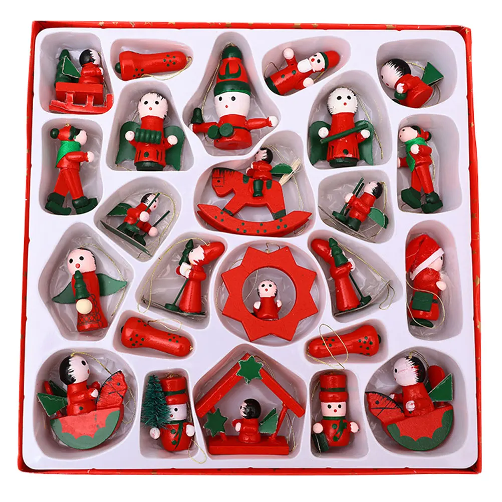 

24pcs Creative Gift Decorations Colorful Wooden Christmas Santa Pendant Festive DIY Adornment Ornament Holiday Prop