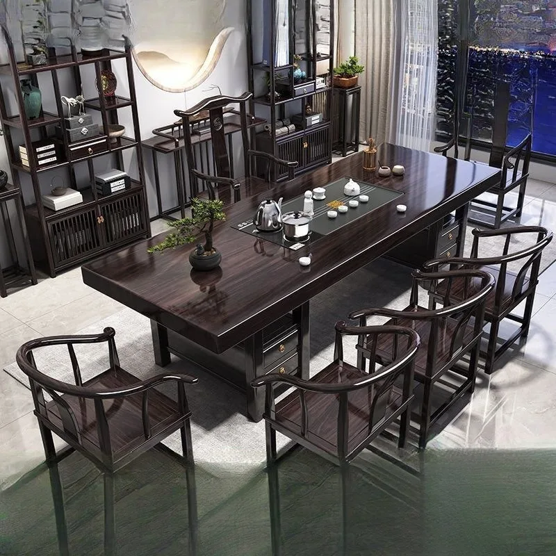 Combination red gold sandalwood new Chinese Zen tea table with one table and five chairs home office tea table