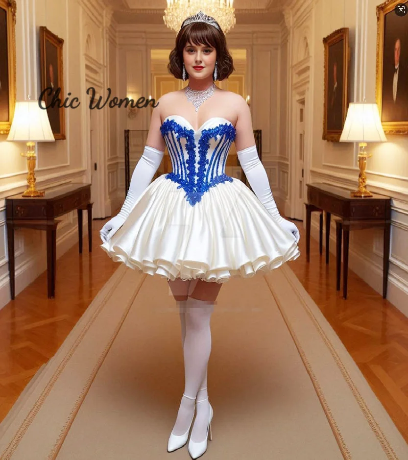 

Sexy Mini Short Evening Dress 2025 Blue Lace A Line Birthday Dress French Maid Costume Prom Dress Elegant Cocktail Customized