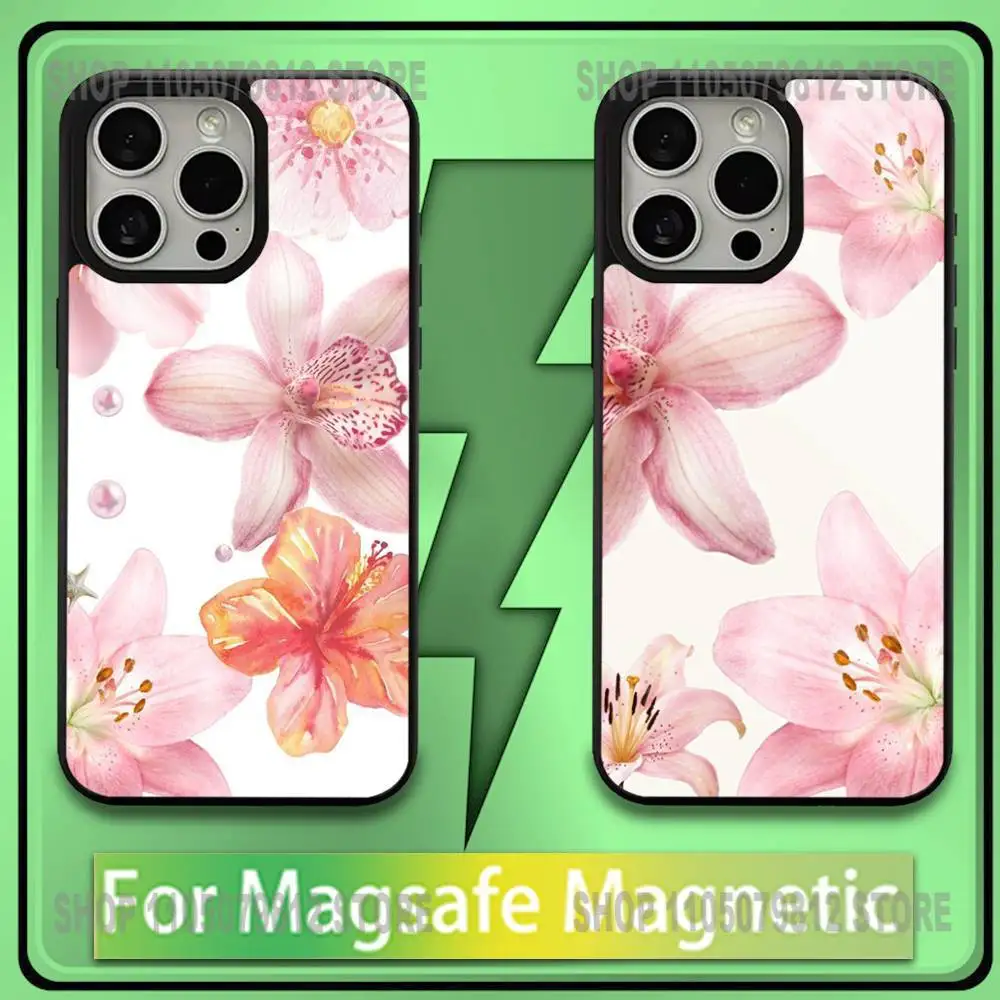 

Flower Lily Hibiscue Print Phone Case For iPhone17,16,15,14,13,12,11,Plus,Pro,Max,Mini Soft Magesafe Magnetic Wireless Charge