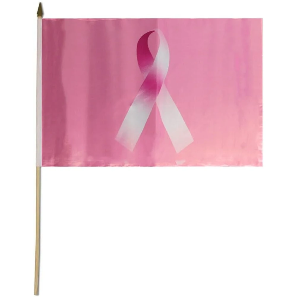 Pink Ribbon Breast Cancer 12x18 Inch Stick Flag Print for Party October Holiday Decor Women Men Yard Porch Flags Print