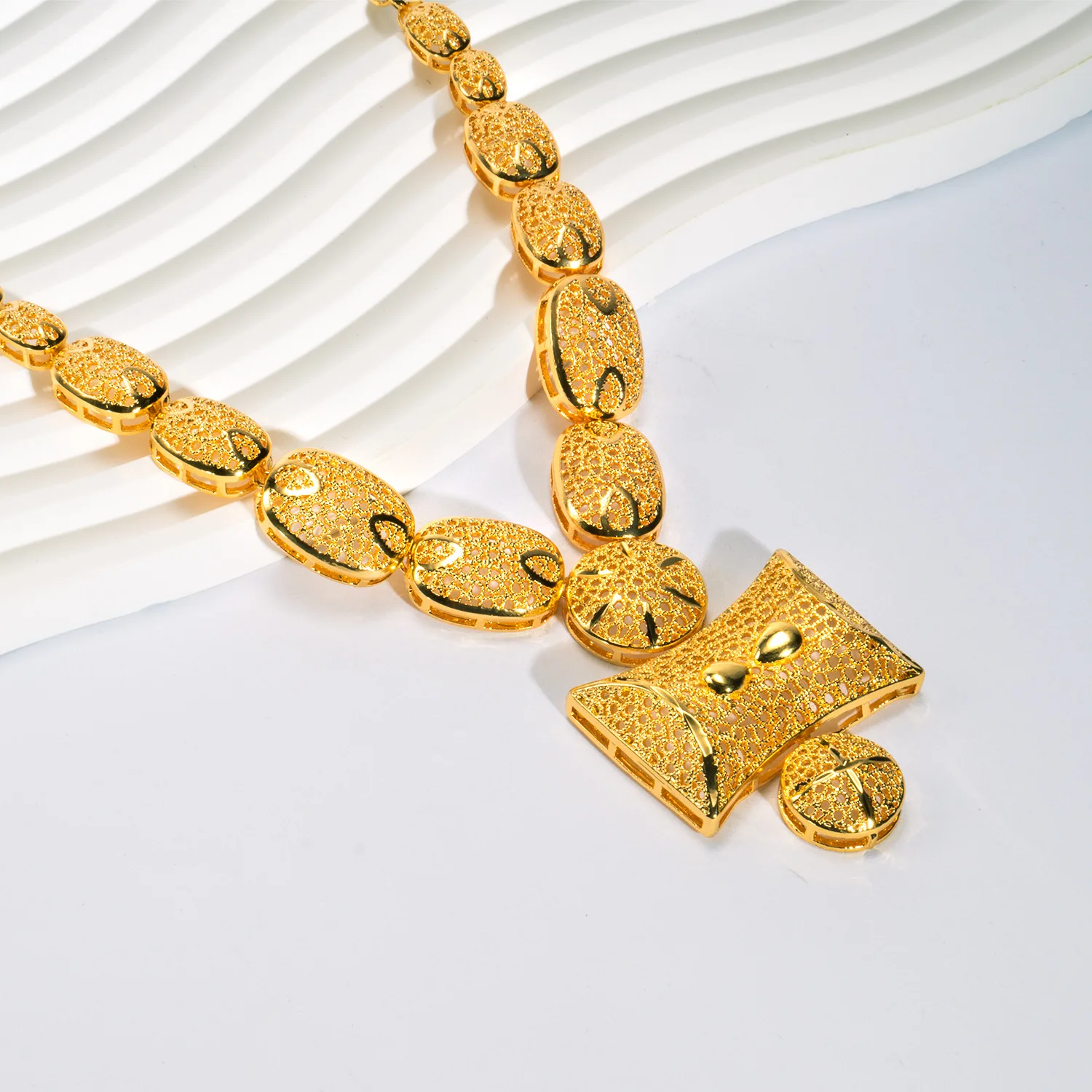 9999 gold long fringed large necklace set - necklace and earrings as a two-piece set of jewelry