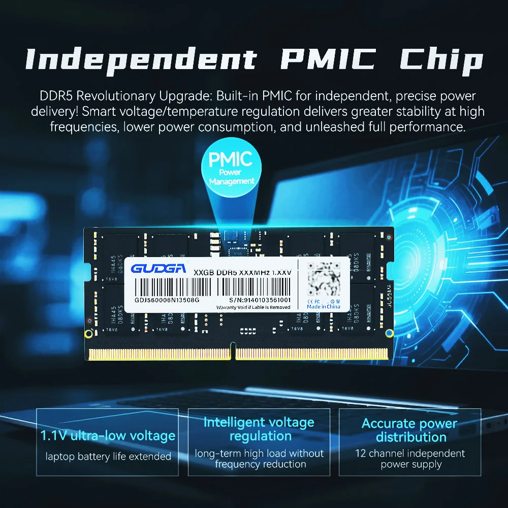 GUDGA 8GB/16GB/32GB DDR5 RAM, 5600MHz 4800Mhz Laptop Memory, SODIMM 262-Pin,Upgrade Module  Compatible with Intel&AMD RAMs Min