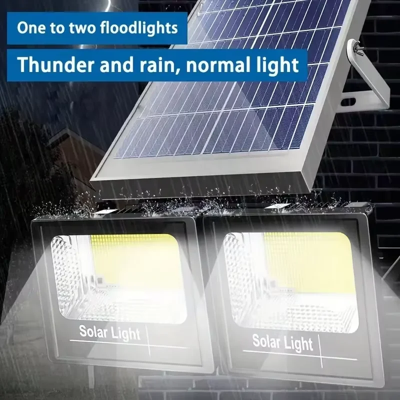 400W LED Solar Flood Light 2‑Head Outdoor Waterproof Lamp 5M Extension Cable Remote Control for Garden Courtyard Wall Lighting
