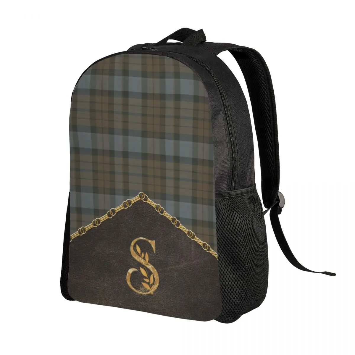 Custom Leather Tartan Monogram S Laptop Backpack Men Women Basic Bookbag College School Students Modern Plaid Check Texture Bag