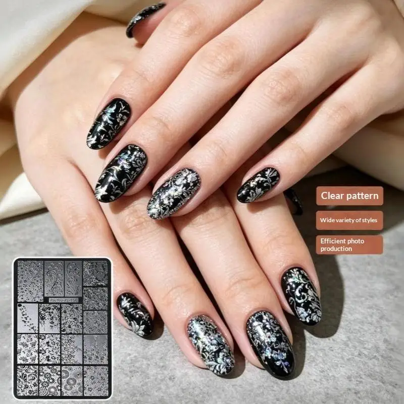 【Y】Stainless Steel Vintage Flower Nail Stamping Plates Multi Fishtail Styles Rustproof Nail Art Stencils for Home Salon Manicur