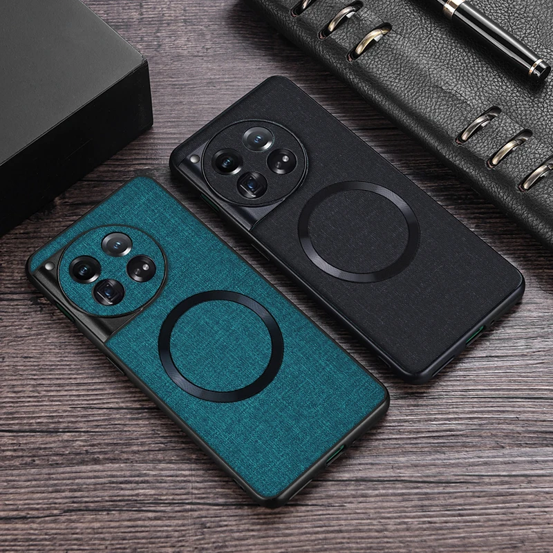 حافظة لهاتف OnePlus 12 قماش مغناطيسي ممتاز + غطاء قماش منسوج رفيع للغاية مضاد للانزلاق لهاتف One Plus 12
