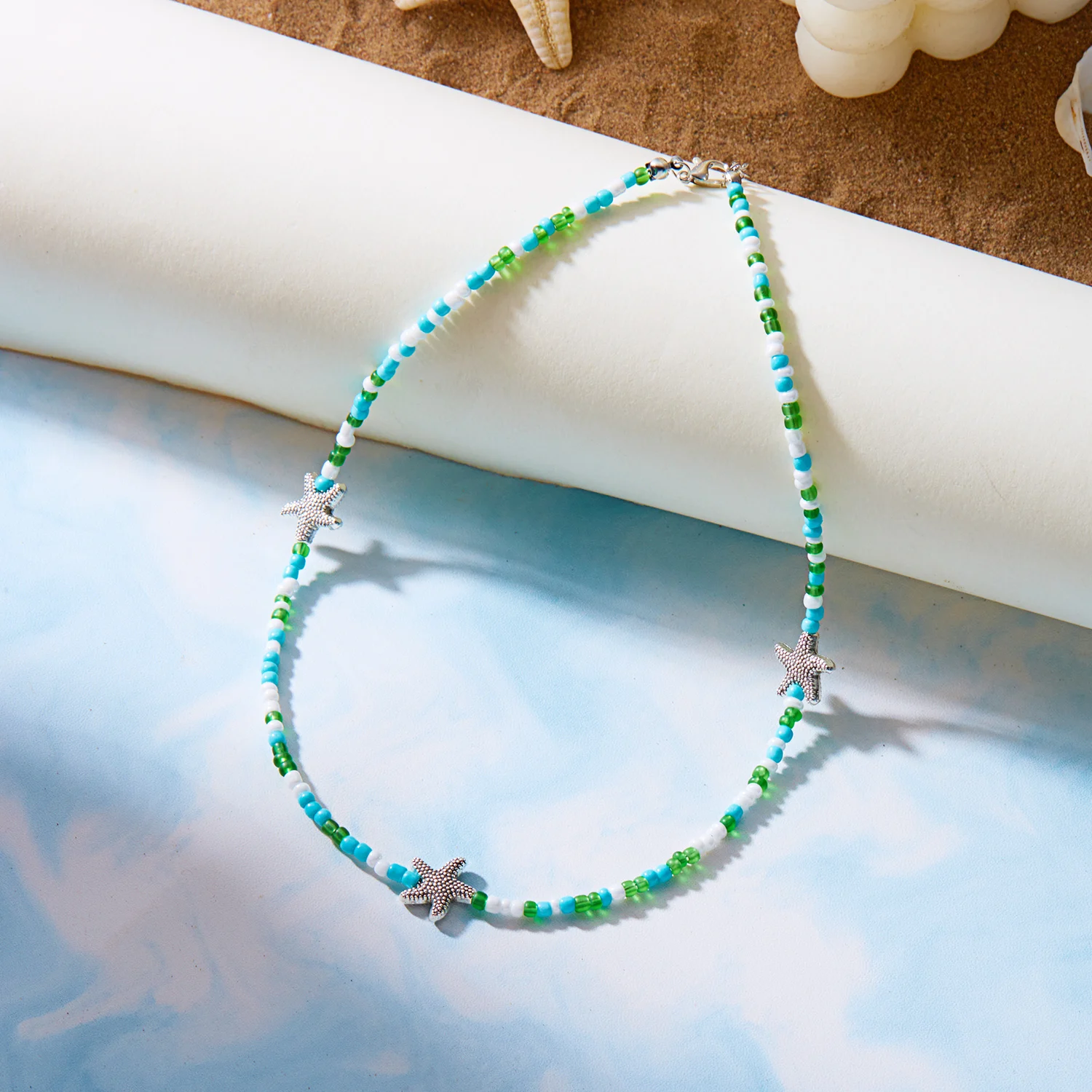 Unregelmäßige bunte Naturstein-Perlen-Halskette für Frauen, handgefertigt, böhmischer Seestern, Schlüsselbeinkette, Strandparty, Charm-Schmuck – Detail 20