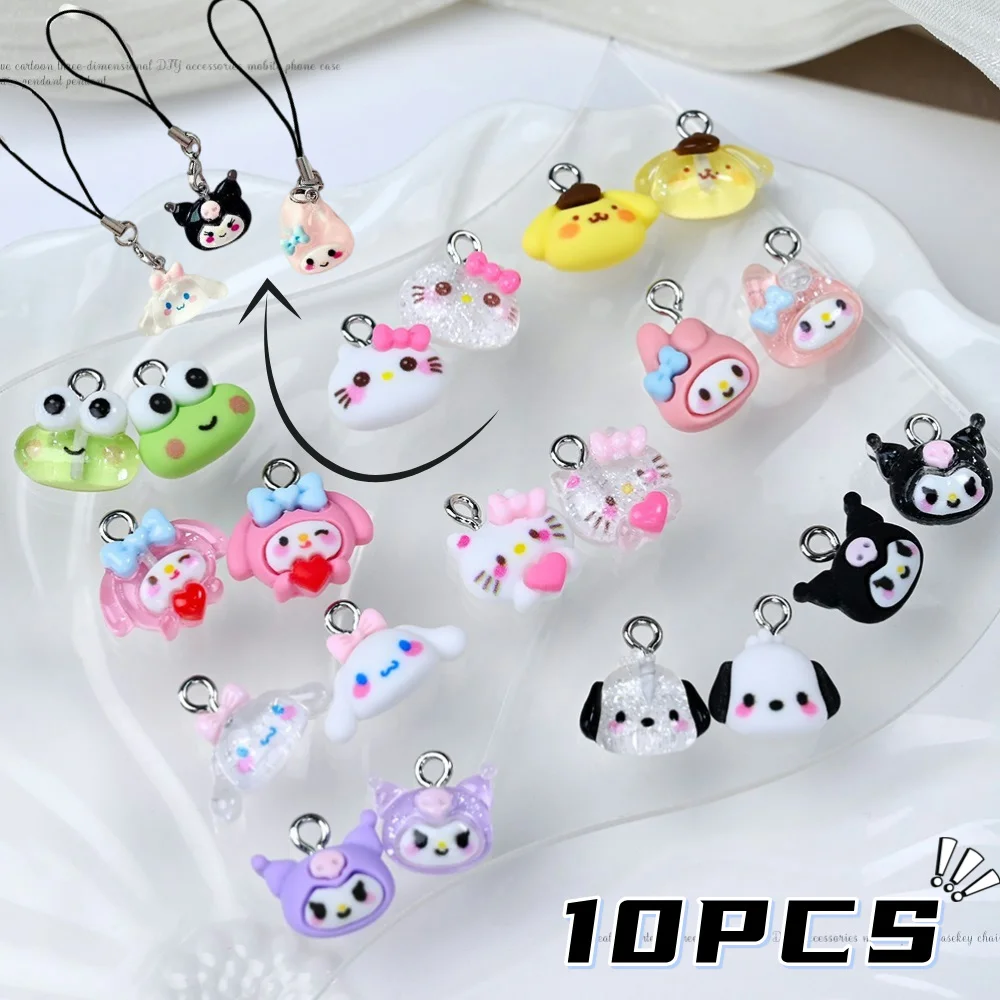 10pcs/bag Cute Nail Charms Sanrioed Kuromi Hello Kitty Pendant Charms for Earring Bracelets Necklace Keychain DIY Jewelry Making