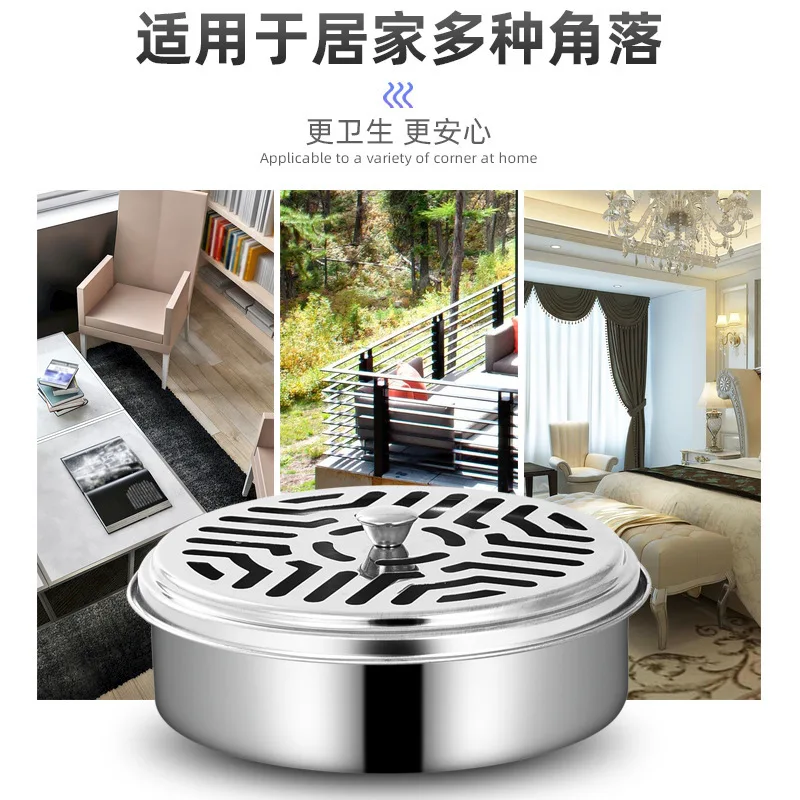 Stainless Steel Fireproof and Anti-ironing Mosquito Coil Tray for Outdoor Household Incense Burner Shelf with Cover - Detail 1