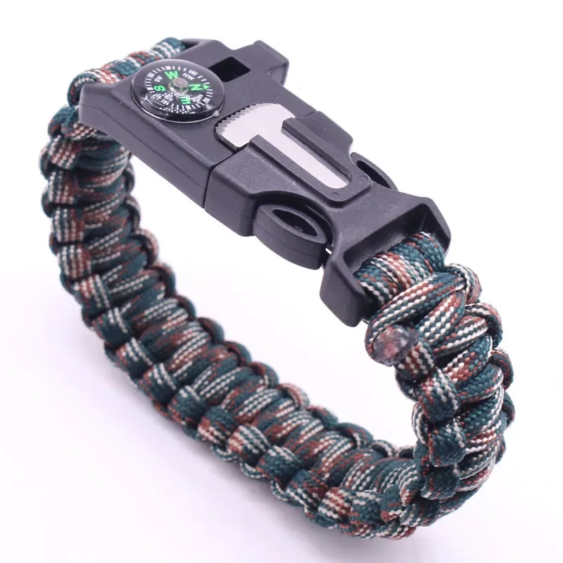 Pulsera de supervivencia multifunción al aire libre, pulsera de emergencia militar, pulsera de Paracord, raspador, silbato, herramientas de hebilla,