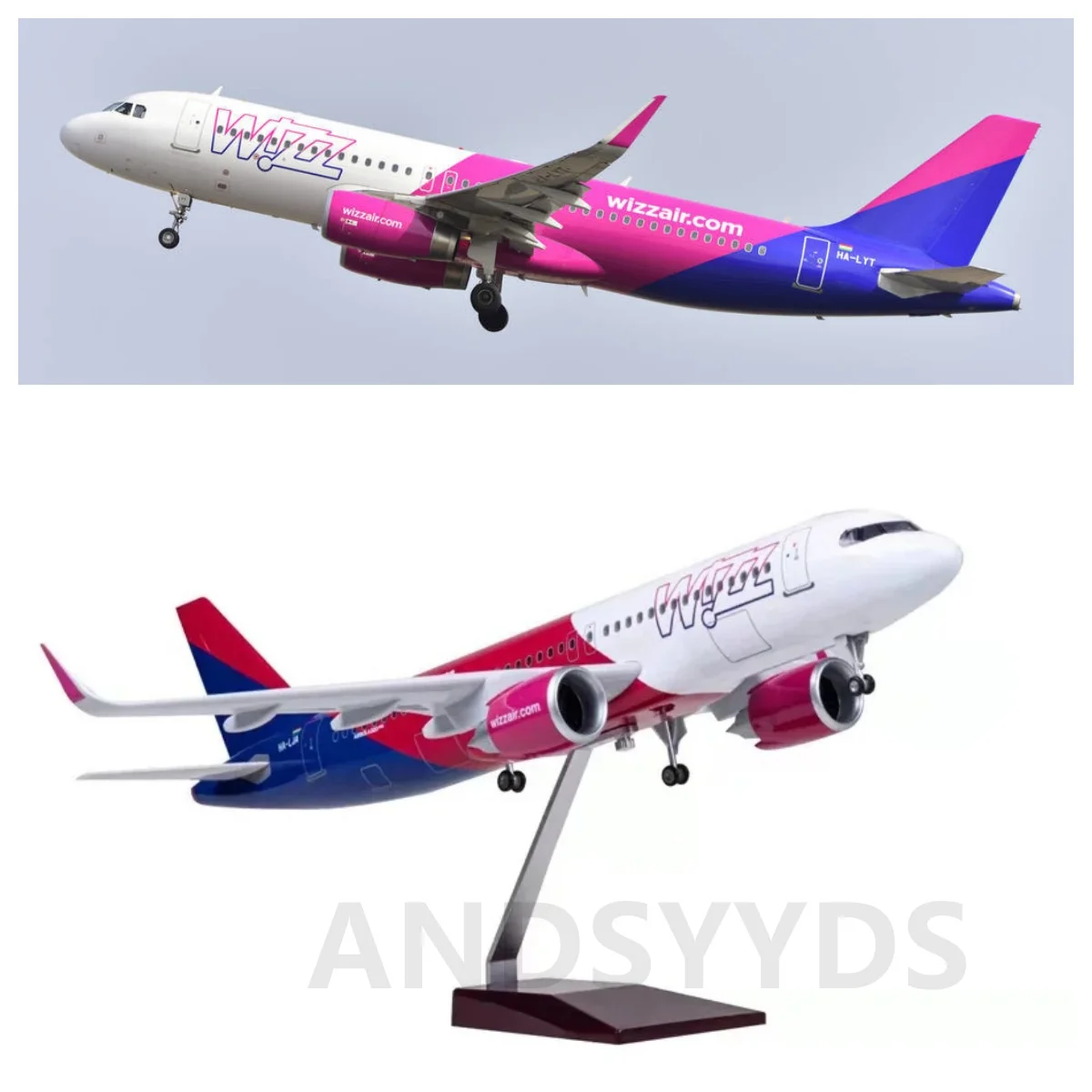 

1:80 Scale WIZZ Airlines A320NEO 47cm Model Plane With LED Lights Wheels Diecast Resin Aircraft Diaplay Plane Toys Travel Gift