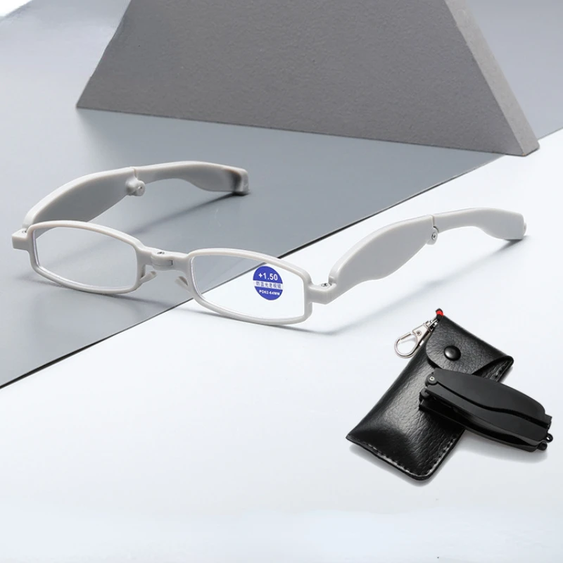 نظارات قراءة قابلة للطي للرجال ، نظارات شفافة سوداء عالية الدقة ، حافظة جلدية