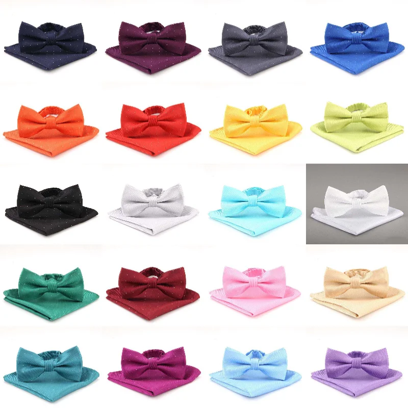 2Pcs Set Dot Bowknot Mens Bowtie Handkerchief Pocket Squares Butterfly Bow tie Wedding Prom school Formal MJ135
