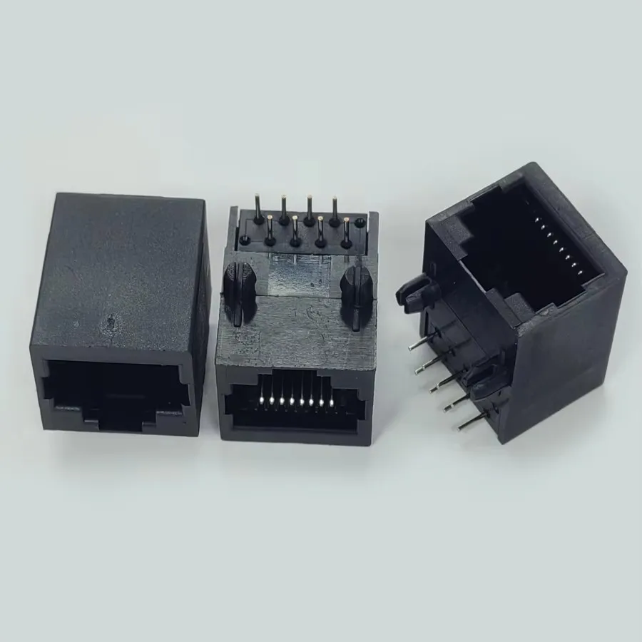 50PCS/Lot Black RJ45 8P8C Jack Connector Plastic PCB Mount Network Internet Modular 18.5mm