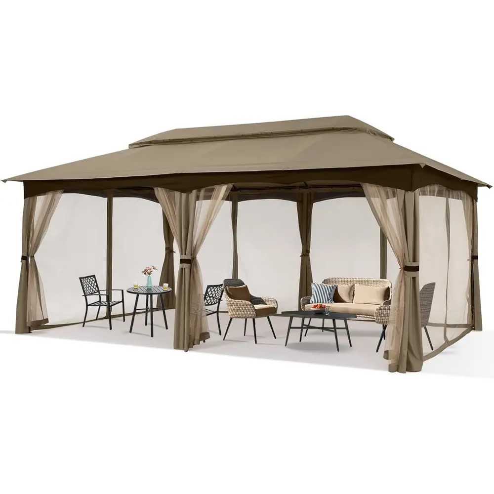 

Outdoor Patio Gazebo or Garden with Upgrade Steel e and Netting Walls (10x20,Khaki)
