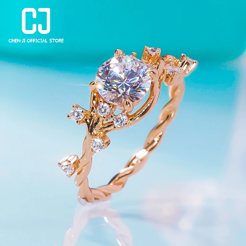

New 925 Sterling Silver Platinum Plated Delicate Vine Flower D Color Moissanite Diamond Ring 1ct Wedding Trendy Fine Jewelry