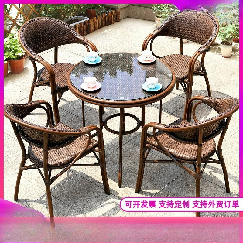 

Customizable balcony small table and chair combination courtyard leisure rattan chair three-piece set